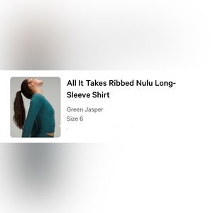 Lululemon all it takes long sleeve size 6